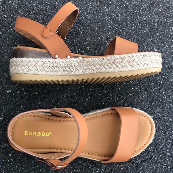 Tan Espadrille Platform Sandals Single Band Strap - Picture 3 of 5